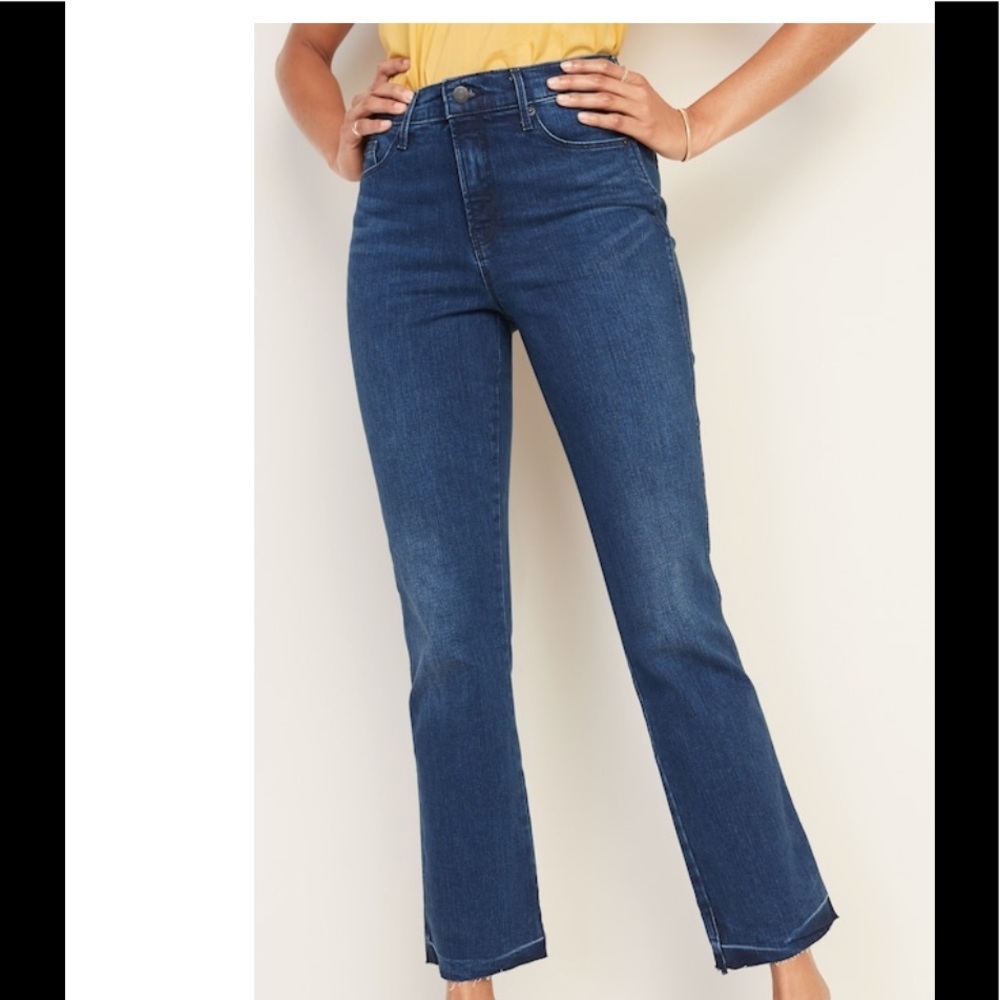 High-Waisted Raw-Edge‎ Flare Ankle Jeans #53